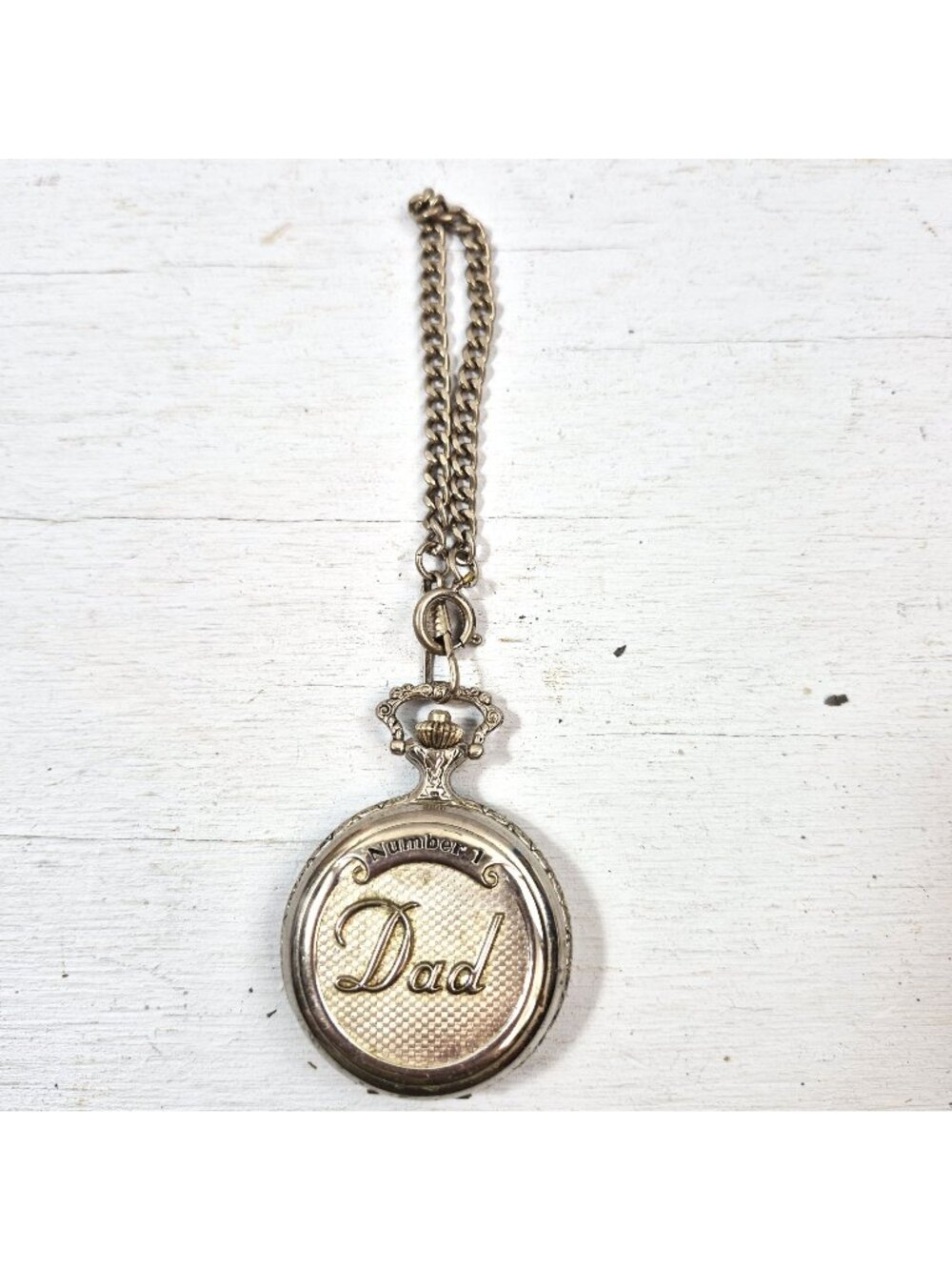 Vintage #1 Dad Pocket Watch Silver Tone With Chain Quartz Movement Works